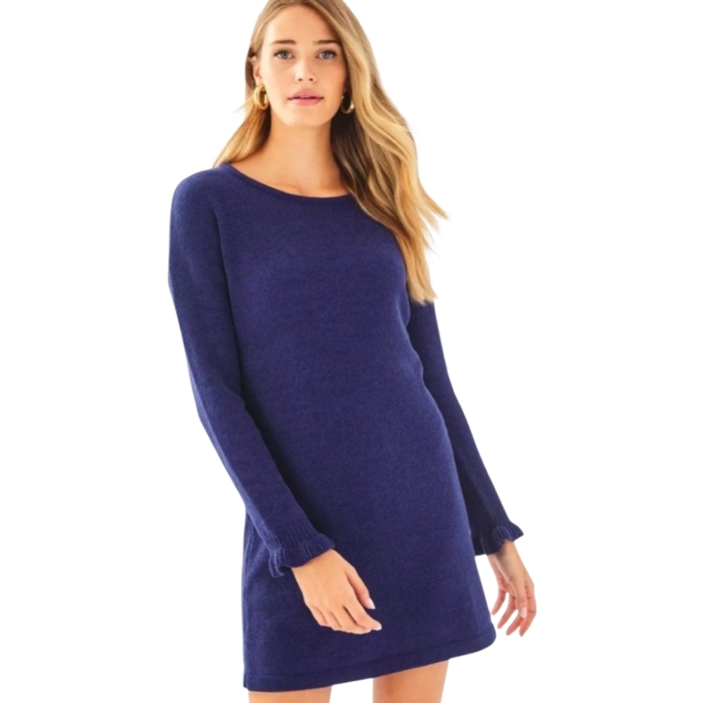 Lilly Pulitzer Galen  Sweater Dress Elegant Navy Blue Lightweight Sweater Dress